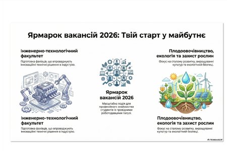 Ярмарок вакансій 2026 для здобувачів інженерно-технологічного факультету та факультету плодоовочівництва, екології та захисту рослин