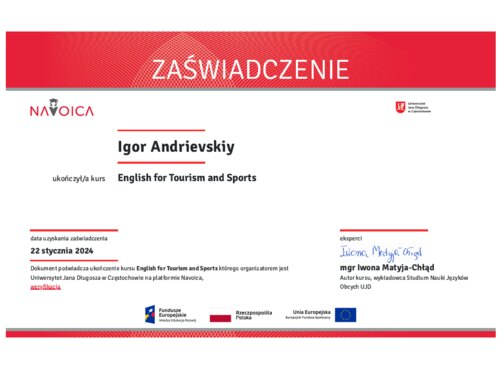 Студенти успішно пройшли курс «English for Tourism and Sports»