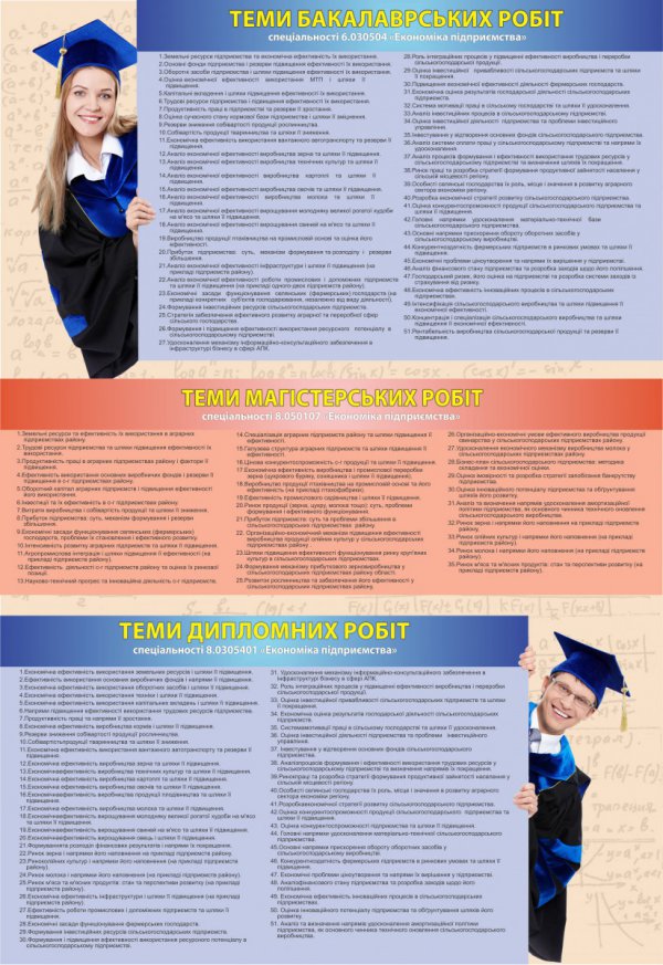 Subjects of graduation, degree and Master's papers