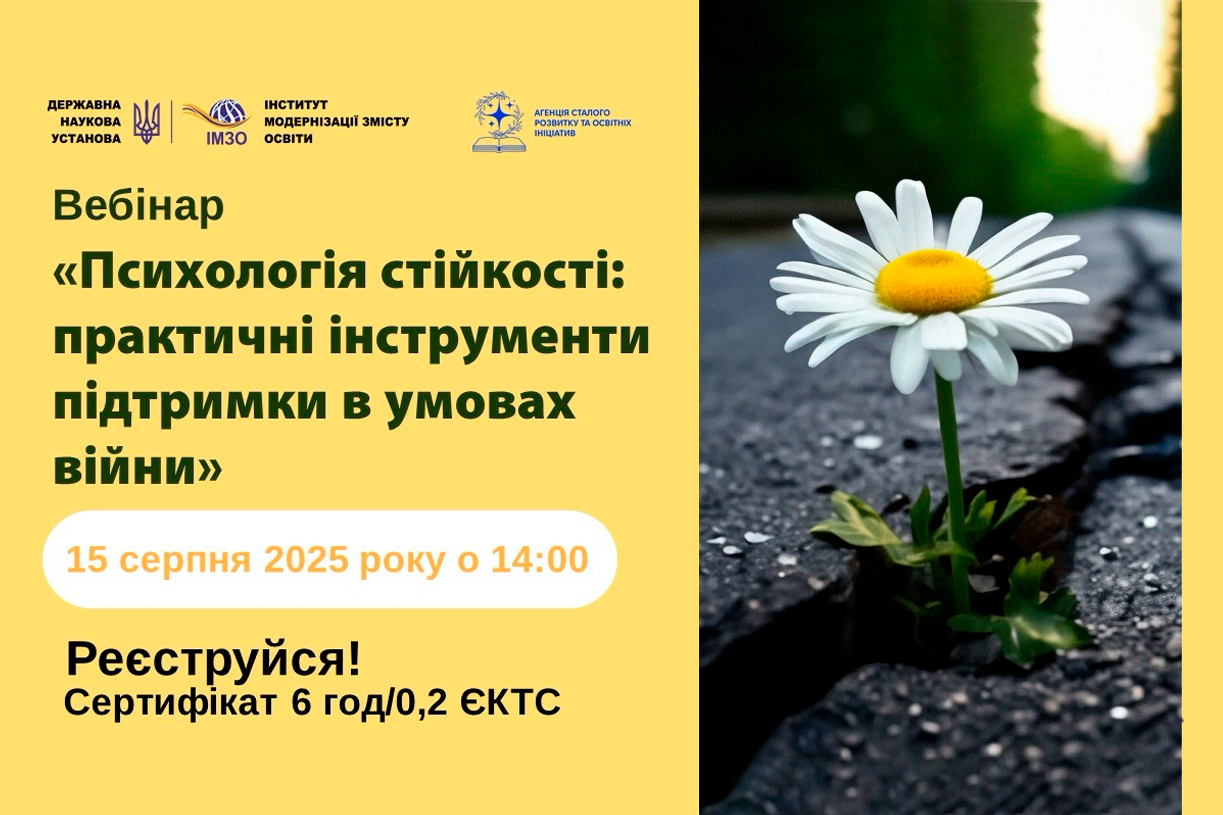 Вебінар для науково-педагогічних працівників «Психологія стійкості: практичні інструменти підтримки в умовах війни»